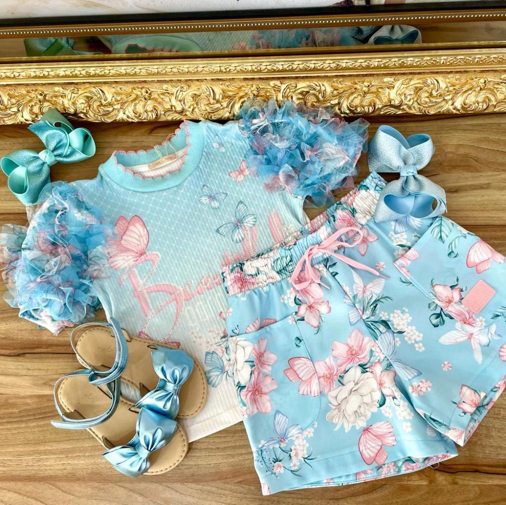 Conjunto Feminino Infantil Petit Cherie Blusa Mangas Tule Ursas Estampada e  Shorts com Zíper na EuroBabyKids