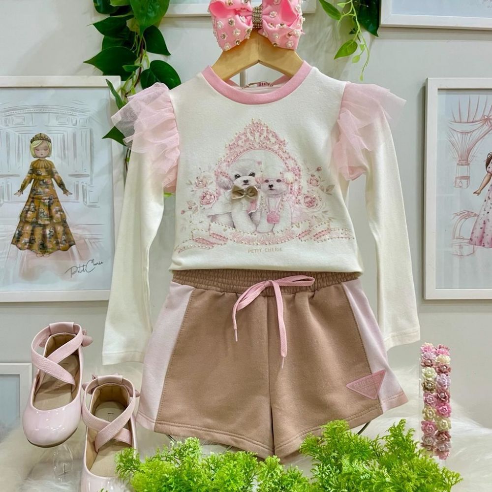 Conjunto Feminino Infantil Petit Cherie Blusa Mangas Tule Ursas Estampada e  Shorts com Zíper na EuroBabyKids