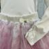 Conjunto Infantil Feminino Petit Cherie Off-White Blusa Manga Franzida Strass Saia Shorts Tule Flora