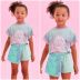 Conjunto Infantil Feminino Petit Cherie Verde Rosa Sereias Strass Shorts-Saia Paetês Reversíveis