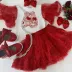 Conjunto Infantil Feminino Petit Cherie Vermelho Ursinhas Laço Tule Brilho Strass