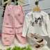 Conjunto Infantil Feminino Pituchinhus Blusa Off-White Bichinhus Neve Strass Calça Rosé Parachute