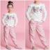 Conjunto Infantil Feminino Pituchinhus Blusa Off-White Bichinhus Neve Strass Calça Rosé Parachute