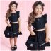 Conjunto Infantil Feminino Pituchinhus Preto Viés Branco Blusa Cropped Babados