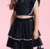 Conjunto Infantil Feminino Pituchinhus Preto Viés Branco Blusa Cropped Babados