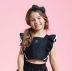 Conjunto Infantil Feminino Pituchinhus Preto Viés Branco Blusa Cropped Babados