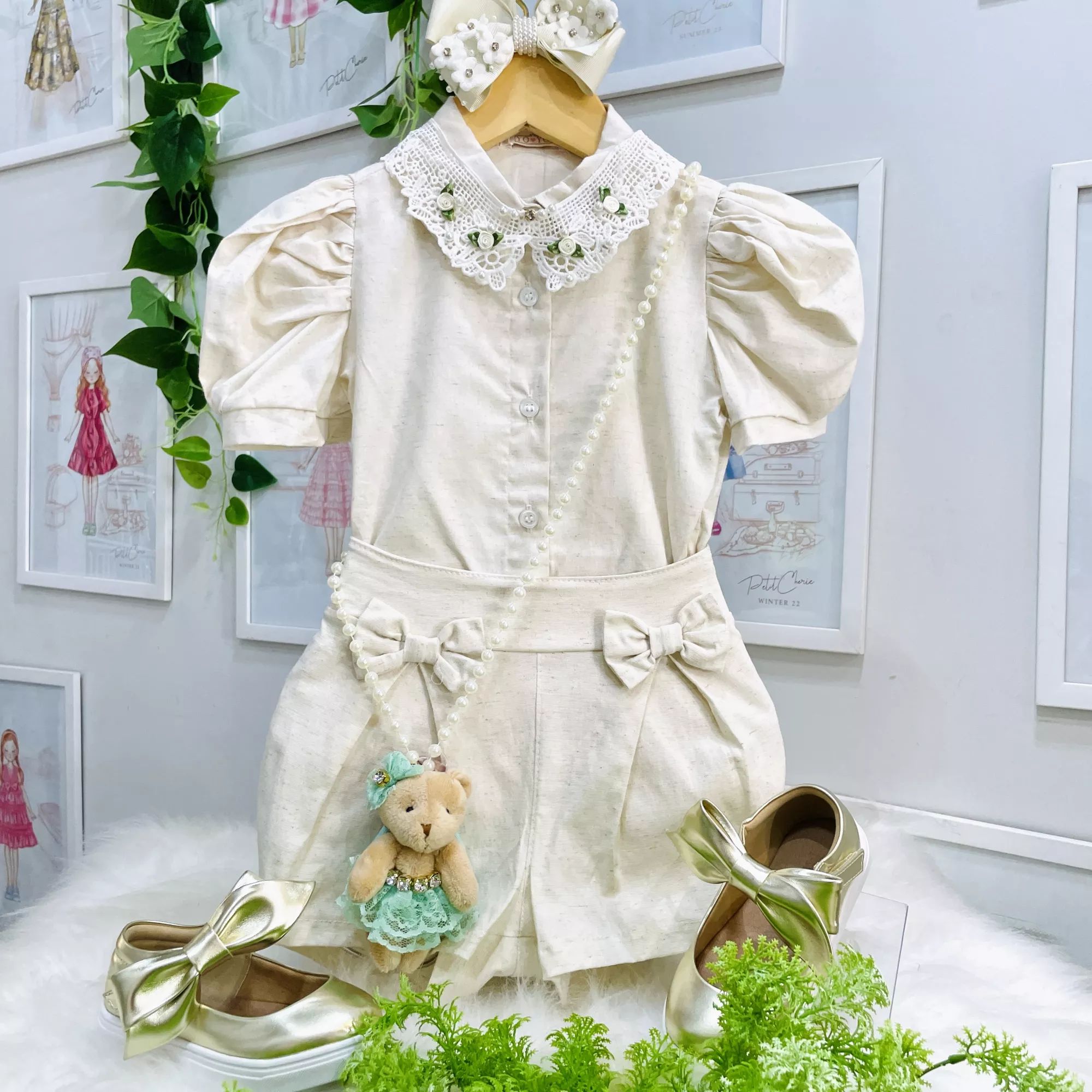 Conjunto Feminino Infantil Yoyo Boneca Blusa Manga Longa Off White