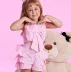 Conjunto Infantil Feminino Yoyo Rosa Blusa Laço Pérola com Amarração e Shorts Babados
