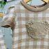 Conjunto Infantil Femino Pituchinhus Nude Tricot Xadrez Ursa Strass Pérolas Pele Fake