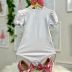 Conjunto Infantil Kukiê Body Branco Cotton Liso Manga Bufante Salopete Pink Sarja Lisa Laço Strass