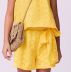 Conjunto Infantil Momi Amarelo Laise Blusa Alça Fina Babados Shorts Amarração Cintura