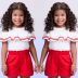 Conjunto Infantil Momi Blusa Off White Bordado Vermelho Abertura Ombros Shorts Vermelho Liso