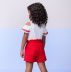 Conjunto Infantil Momi Blusa Off White Bordado Vermelho Abertura Ombros Shorts Vermelho Liso