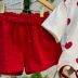 Conjunto Infantil Momi Blusa Off White Coração Strass Margarida Shorts Moletom Vermelho Strass