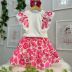 Conjunto Infantil Momi Blusa Off White Tons De Rosa Manga Borboleta Renda Saia Floral Tons De Rosa