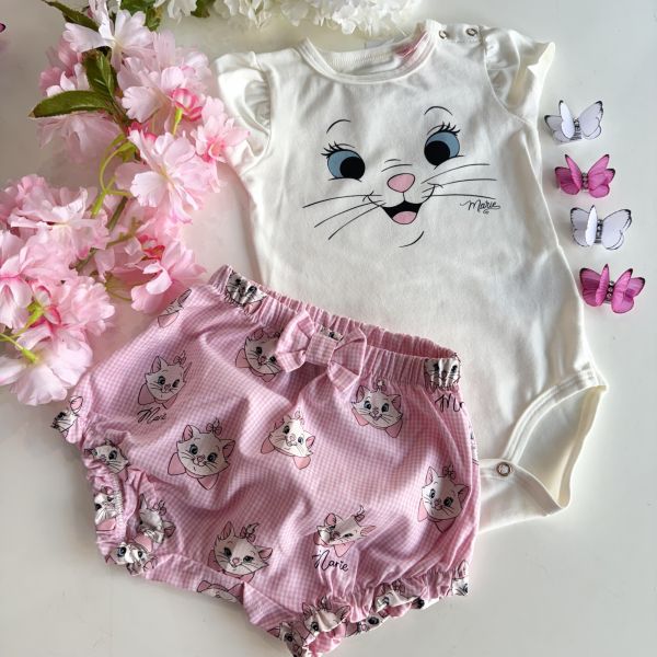 Conjunto Infantil Momi Body Off White Marie Short Rosa Lavender Xadrez Marie