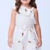 Conjunto Infantil Momi Off White Blusa Ombros Alça Sortida Babado/Alça Fina Saia Bordado Flores 