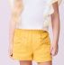 Conjunto Infantil Momi Regata Off White Ombros Bordado Amarelo Short Amarelo Bolso Laço