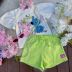 Conjunto Infantil Momi Stitch e Angel Blusa Off-White Manga Flutuante Shorts Moletom