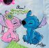 Conjunto Infantil Momi Stitch e Angel Blusa Off-White Manga Flutuante Shorts Moletom