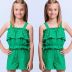 Conjunto Infantil Momi Verde Em Laise Liso Alça Fina Shorts Verde Laise Liso