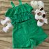 Conjunto Infantil Momi Verde Em Laise Liso Alça Fina Shorts Verde Laise Liso