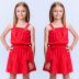 Conjunto Infantil Momi Vermelho Laise Liso Blusa Alça Fina Saia Laço Babados