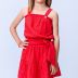 Conjunto Infantil Momi Vermelho Laise Liso Blusa Alça Fina Saia Laço Babados