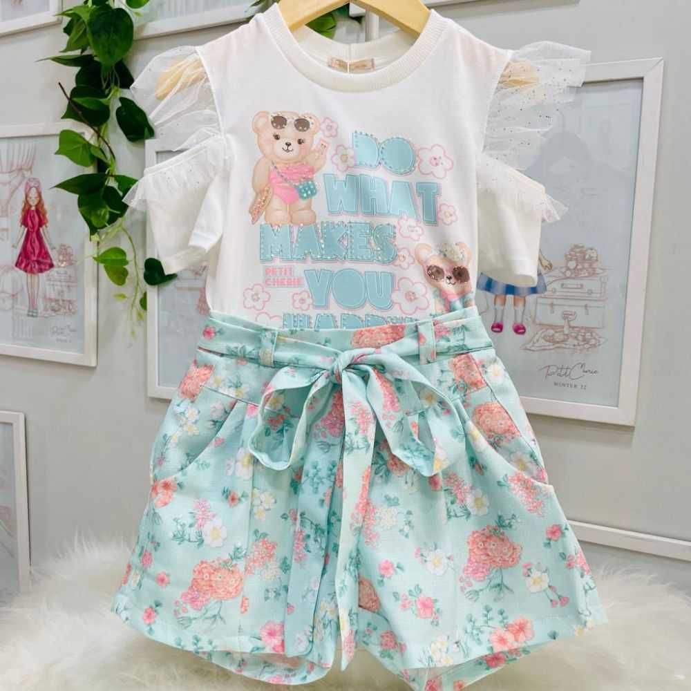 Conjunto Feminino Infantil Petit Cherie Blusa Mangas Tule Ursas Estampada e  Shorts com Zíper na EuroBabyKids