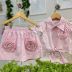 Conjunto Infantil Pituchinhus Camisa Saia Rosa Pastel Liso Maxi flor Pedrarias