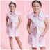 Conjunto Infantil Pituchinhus Camisa Saia Rosa Pastel Liso Maxi flor Pedrarias