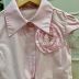 Conjunto Infantil Pituchinhus Camisa Saia Rosa Pastel Liso Maxi flor Pedrarias