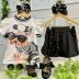 Conjunto Infantil Yoyo Blusa Preto Branco Cachorrinha Strass/Saia Preta Babado Strass Pérola