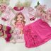 Conjunto Infantil Yoyo Blusa Rosa Claro Gola Pink Chapeuzinho / Saia Pink Babado Pérola