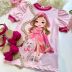 Conjunto Infantil Yoyo Blusa Rosa Claro Gola Pink Chapeuzinho / Saia Pink Babado Pérola