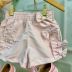 Conjunto Infantil Yoyo Body Rosa Claro Ombros Tule Cachorrinha Short Rosa Claro Laço Pérolas