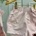 Conjunto Infantil Yoyo Regata Rosa Claro Ursinha Laço Renda/ Short Rosa Pérola Laço