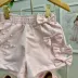 Conjunto Infantil Yoyo Regata Rosa Claro Ursinha Laço Renda/ Short Rosa Pérola Laço