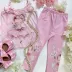 Conjunto Infantil Yoyo Regata Rosa Claro Fada Laço Renda/ Calça Rosa Strass