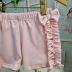 Conjunto Infantil Yoyo Regata Rosa Ursinhas Laço Renda Strass Shorts Rosa Liso Babado Laço Pérolas