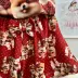 Conjunto Infantil Yoyo Vermelho Blusa Estampa Cachorrinha Manga Borboleta Frufru Short Vermelho Laço