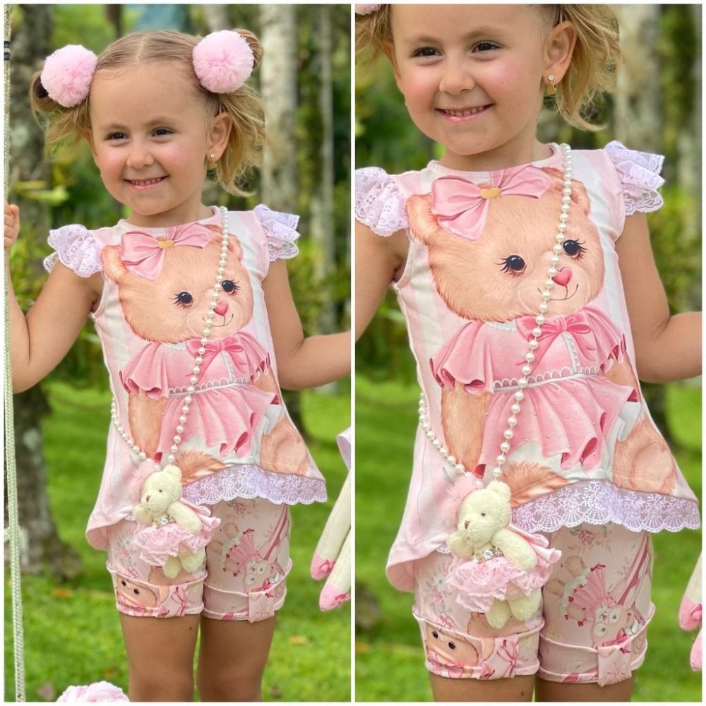 Conjunto Feminino Infantil Petit Cherie Blusa Mangas Tule Ursas Estampada e  Shorts com Zíper na EuroBabyKids