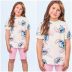 Conjunto Pijama Animê Blusa Off White Stitch Colorido Neon Legging Rosa Canelada Lisa