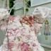 Jardineira Infantil Feminina Roana Rose Floral com Renda e Amarração nas Costas