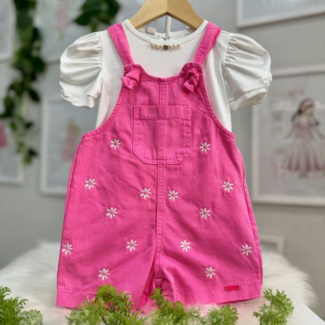 Body Infantil Yoyo Branco Liso Pérolas Strass