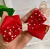 Laço Infantil Roana Vermelho de Gorgurão com Bordado de Mini Flores Mini Perolas e Strass