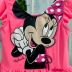 Maiô Infantil Animê Pink Neon Babados Strass Decote Em U Costas Estampa Minnie