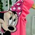 Maiô Infantil Animê Pink Neon Babados Strass Decote Em U Costas Estampa Minnie