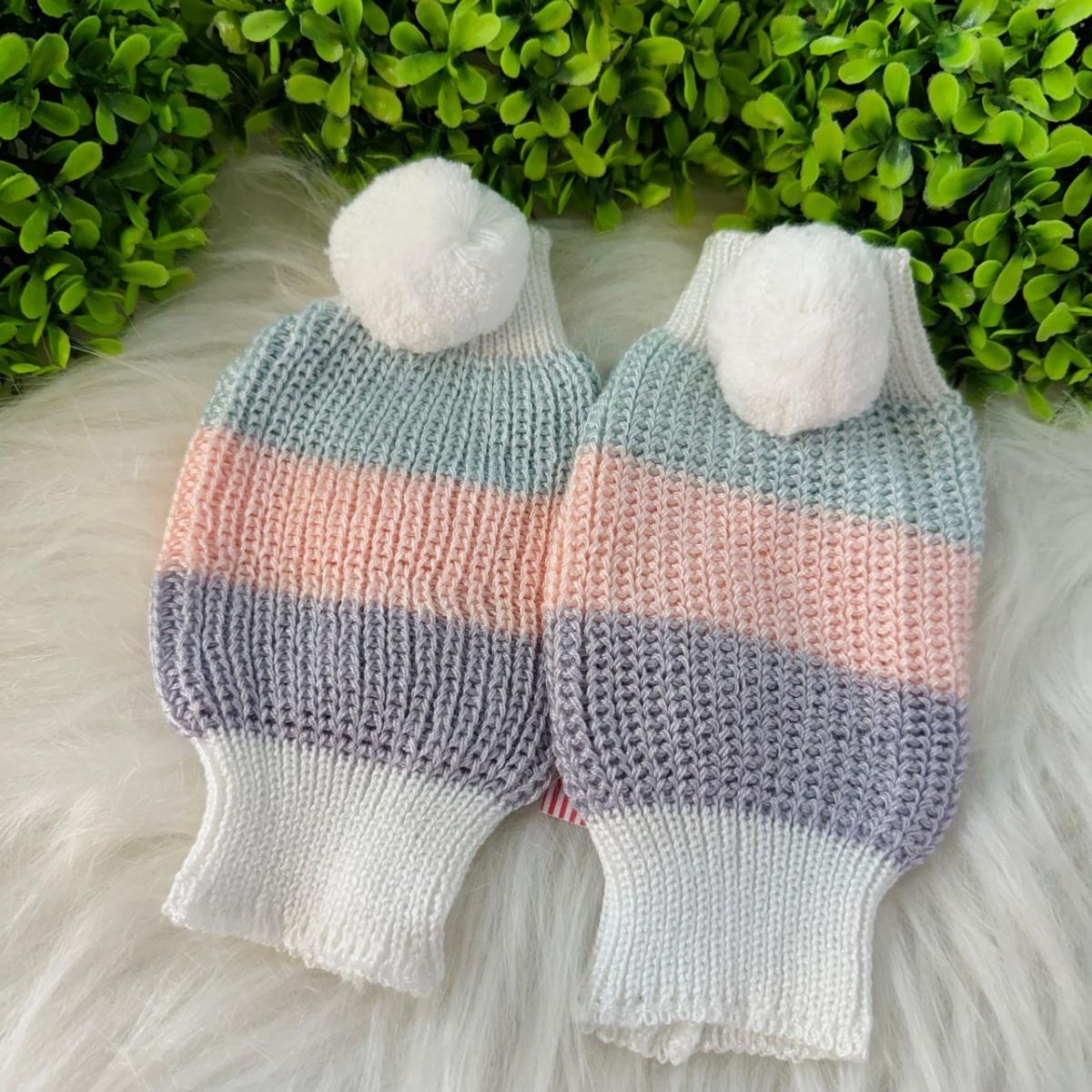 Polaina Infantil de Tricot Rosa Lilás Azul Com Pompom Yoyo