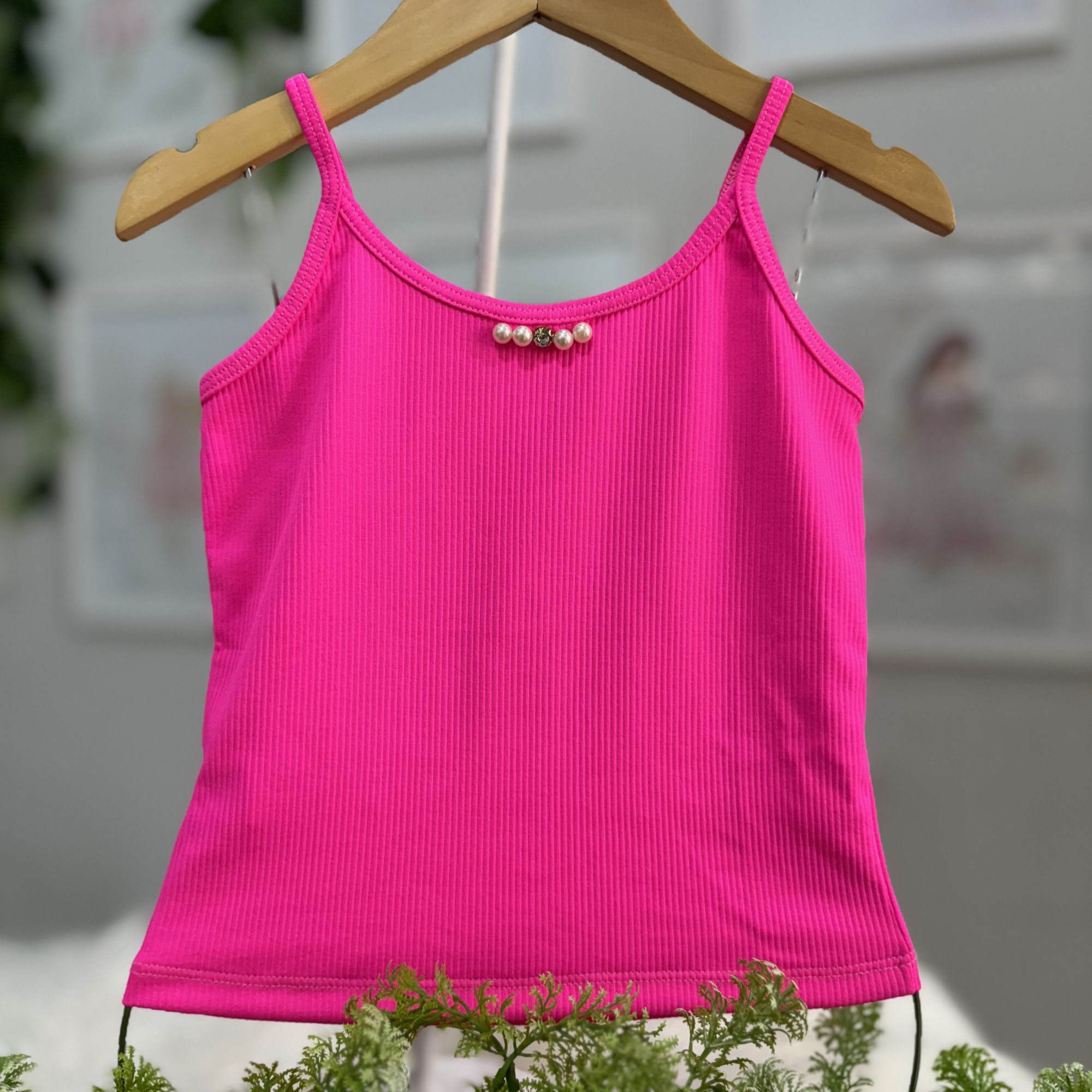 Regata Infantil Yoyo Pink Neon Canelada Lisa Pérolas Strass